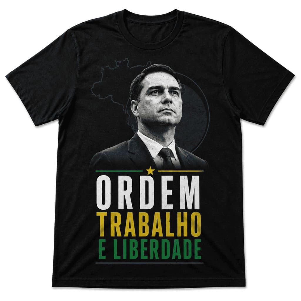 Camiseta Ordem, Trabalho e Liberdade — estampa frontal